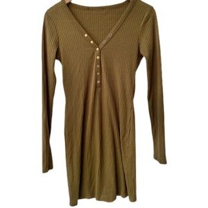 Ribbed olive green snap button stretch dress M